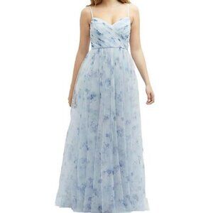 Dessy Mist Garden Floral Ruched Wrap Bodice Tulle Dress 3128FP